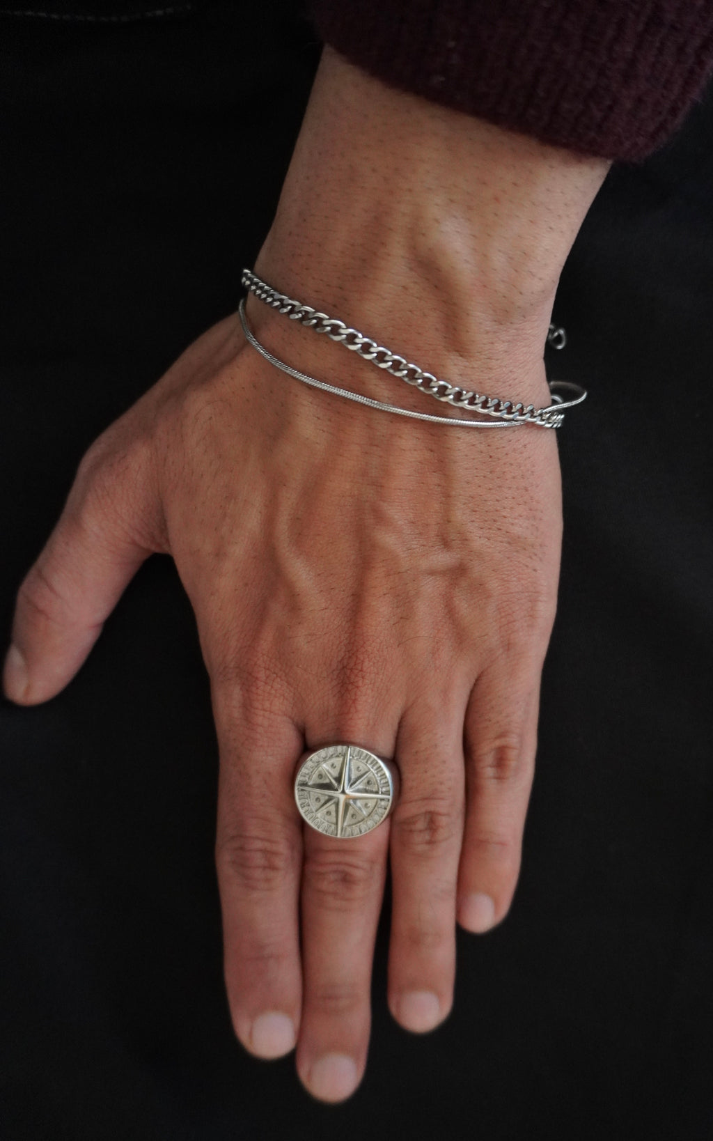 Silver Compass Signet Ring