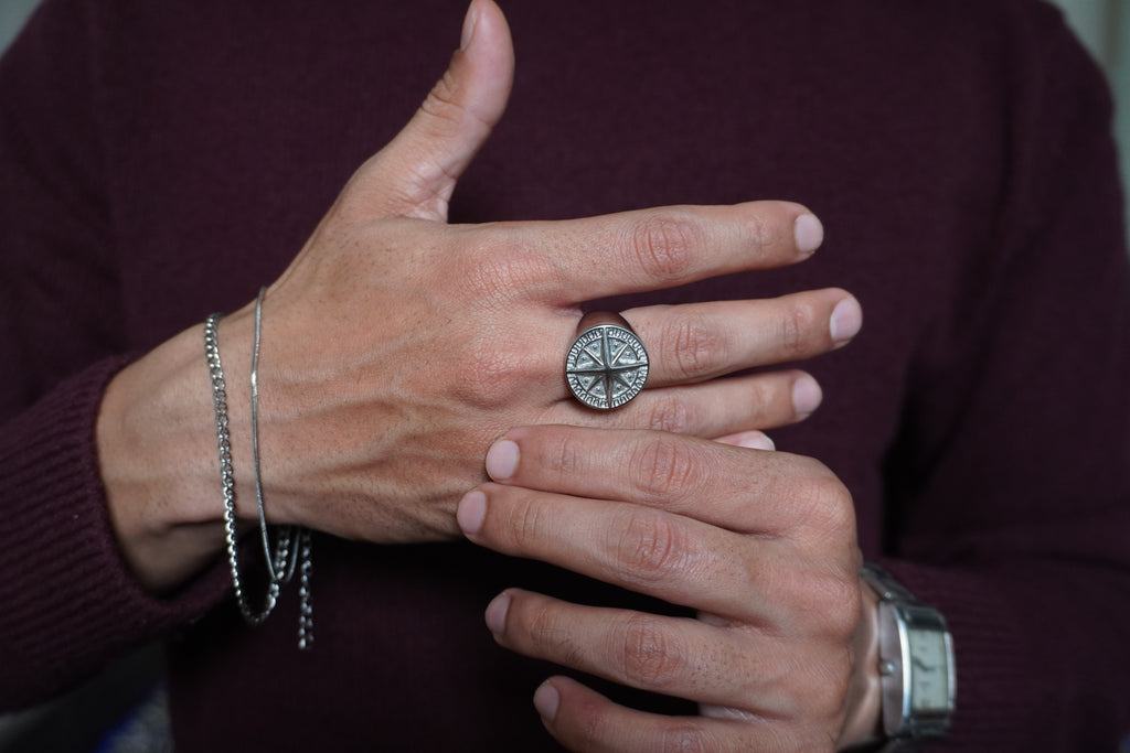 Silver Compass Signet Ring
