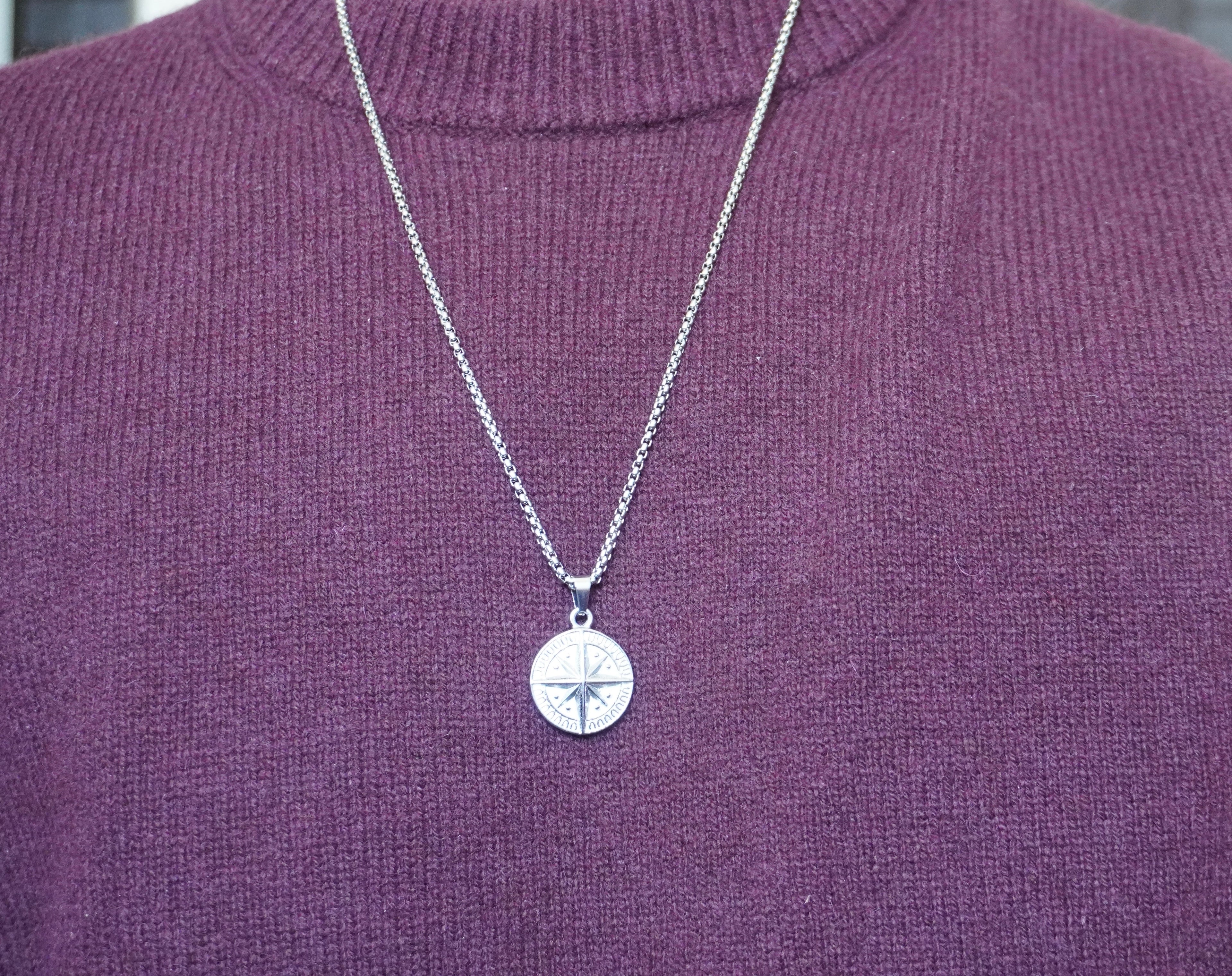 Silver compass pendant necklace