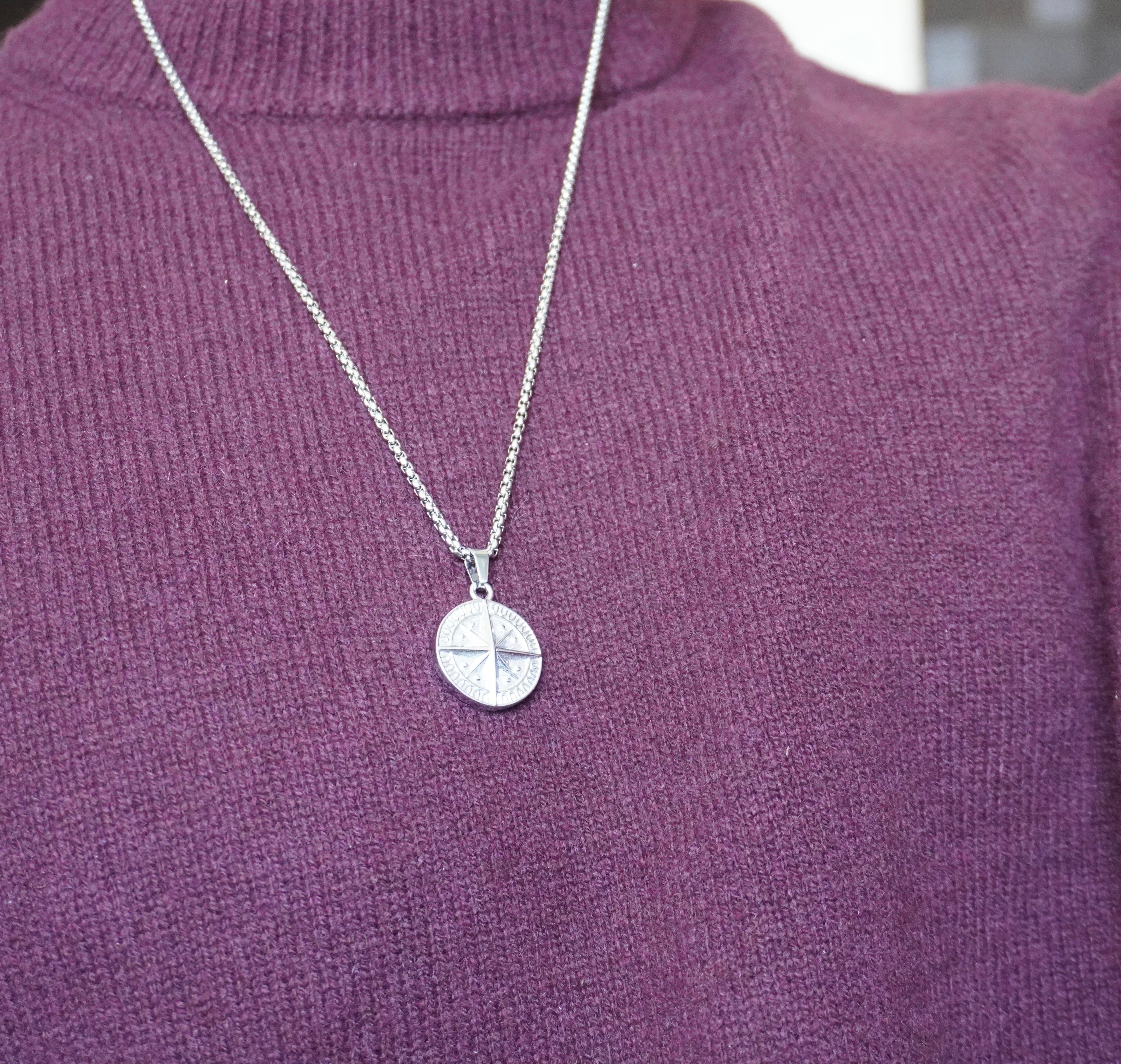 Silver compass pendant necklace