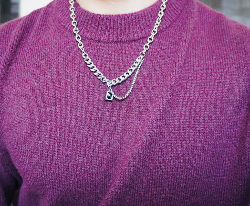 Square Black Zircon Multi-chain Mosaic Pendant Necklace 50cm