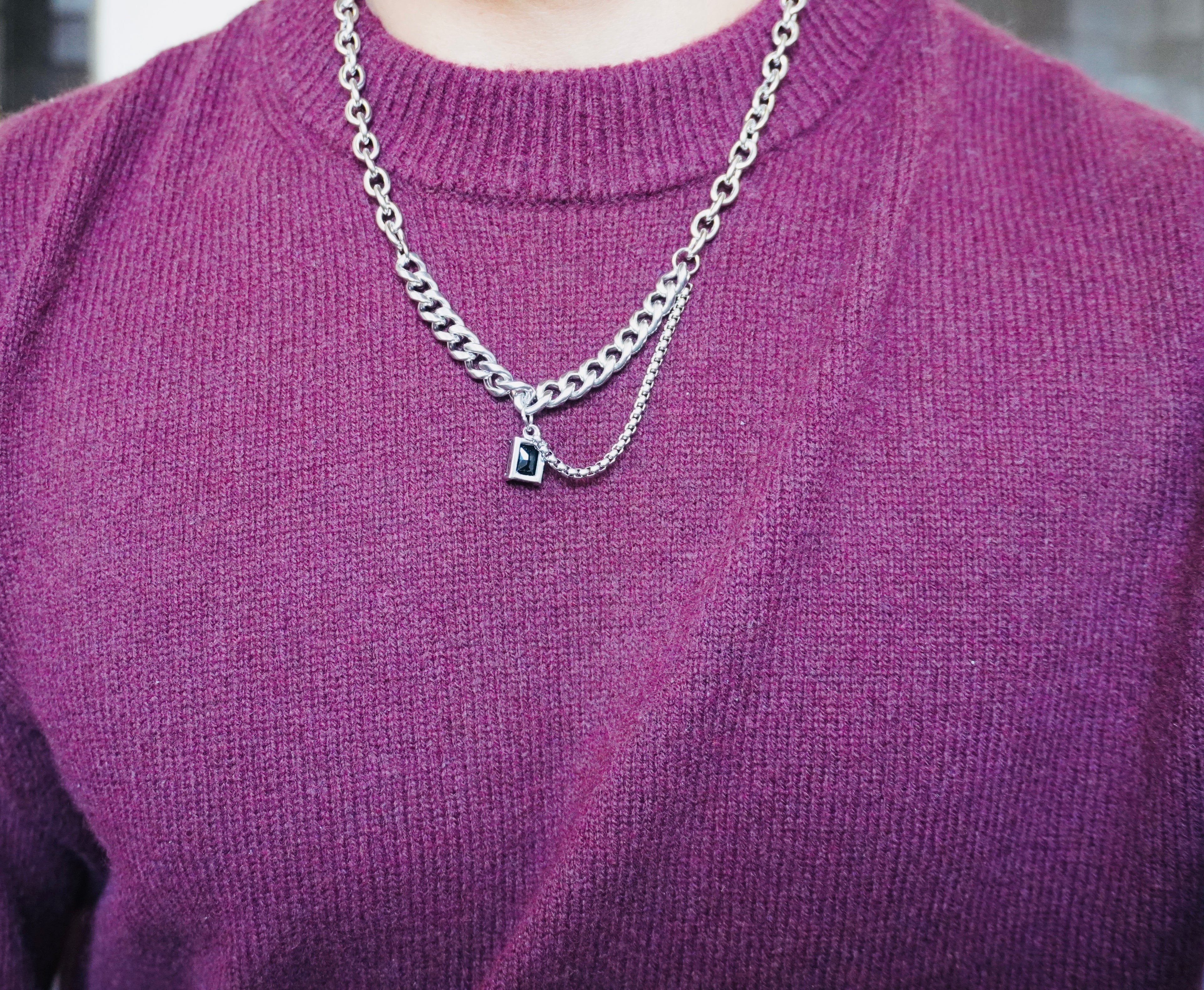 Square Black Zircon Multi-chain Mosaic Pendant Necklace 50cm