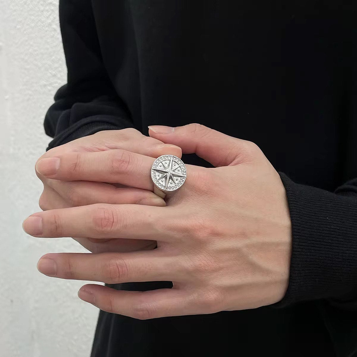 Silver Compass Signet Ring