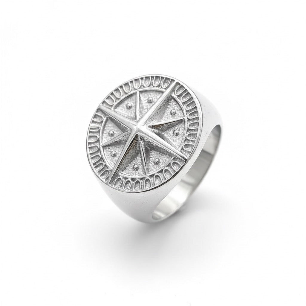 Silver Compass Signet Ring