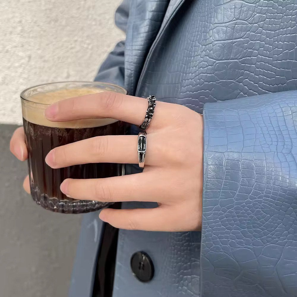 Black Enamel Rectangle Signet ring
