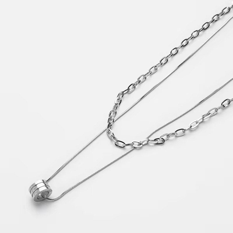 Dual Chain necklace with round pendant 40/50cm