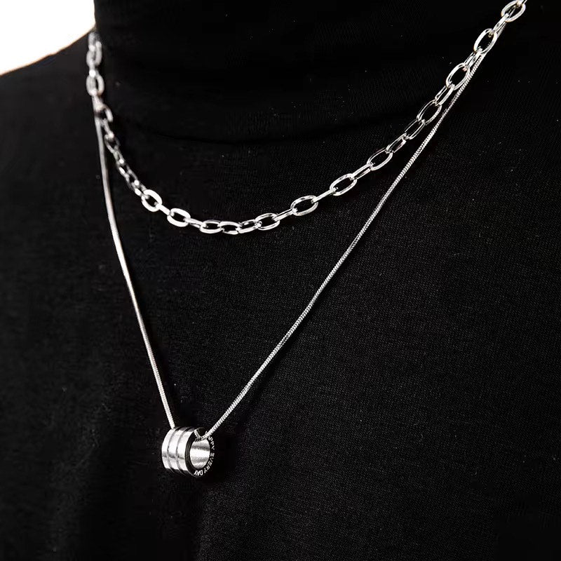 Dual Chain necklace with round pendant 40/50cm