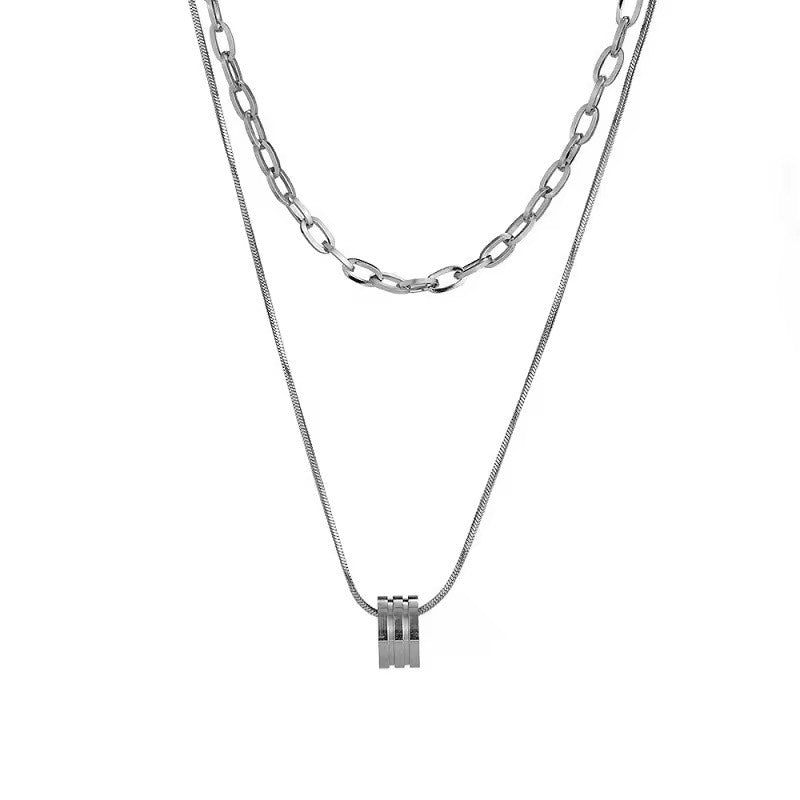 Dual Chain necklace with round pendant 40/50cm