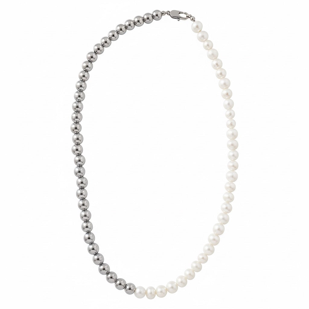 Half Freshwater pearl, Half Steel Ball Necklace Choker