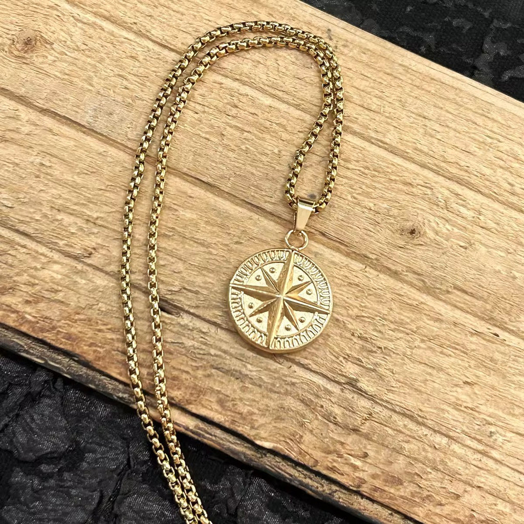 18K Gold Compass Pendant Necklace