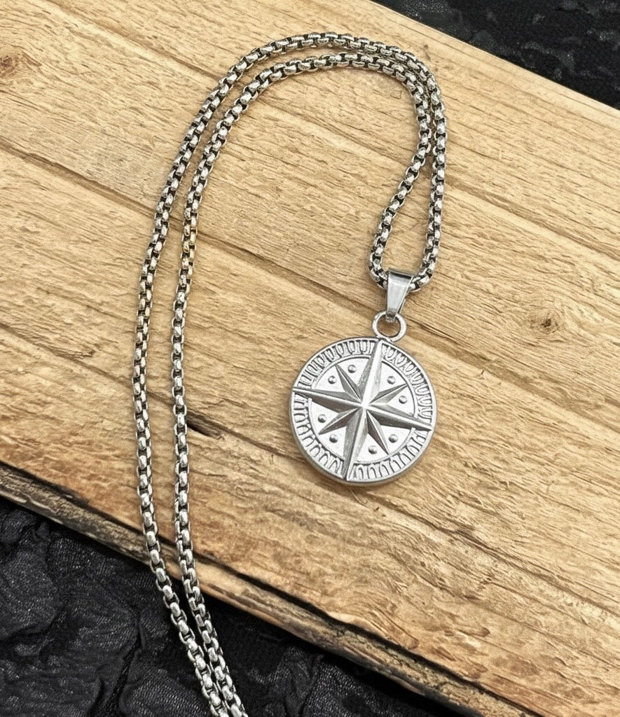 Silver compass pendant necklace