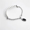 Synthetic Glass Pearl Link Cross Chain Oval Enamel Charm Bracelet