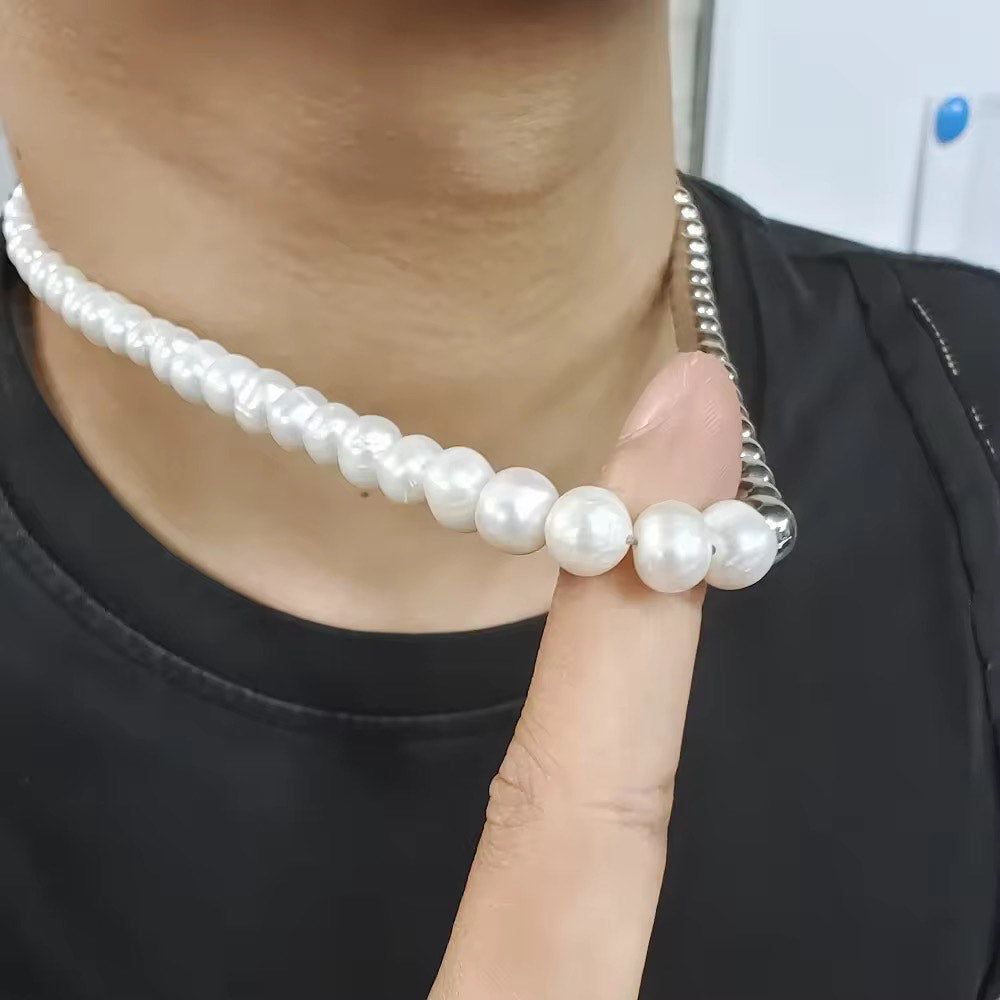 Half Freshwater pearl, Half Steel Ball Necklace Choker